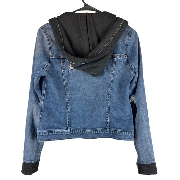 Hollister Denim Jean Jacket Sweatshirt Hood & Cuffs Size Small - Picture 8 of 8